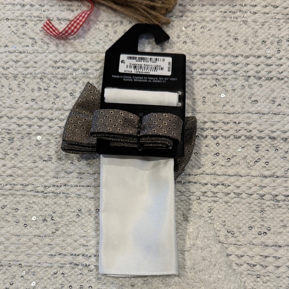 Alfani Brown Geometric Pocket Square and Bow Tie Set - Picture 3 of 5